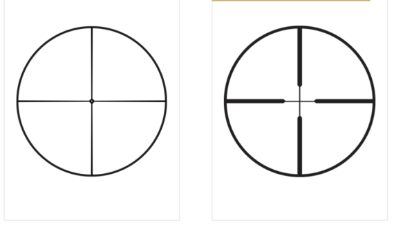 A Standard crosshair with "diamond" reticle vs. a Duplex Reticle