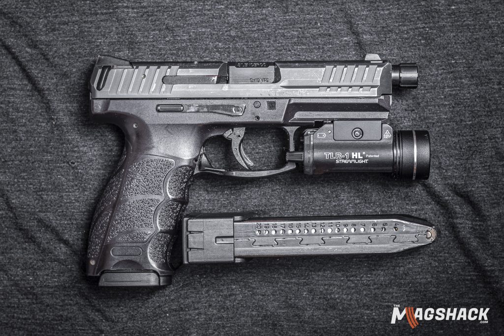 A H&K VP9 9mm pistol with a 20 round magazine