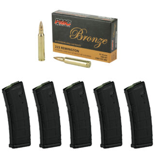 Magpul PMAG GEN 2 MOE AR-15 30 Round Magazine (5 Pack) & PMC Bronze .223 FMJ 55gr Ammo 100 Rounds