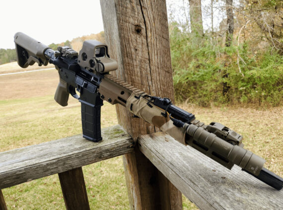 AR-15 with flip-up backup sights