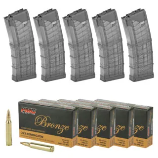 Lancer L5AWM AR-15 .223/5.56 30 Round Magazine (5 Pack) & 100 Rounds of PMC Bronze .223 Remington FMJ 55gr Ammo
