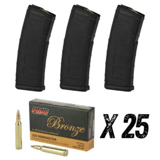 Magpul PMAG GEN 2 MOE AR-15 .223/5.56 30 Round Magazine (3 Pack) & 500 Rounds of PMC Bronze .223 Remington FMJ 55gr Ammo